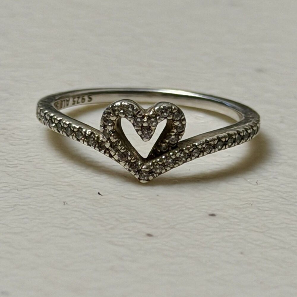 Pandora Sparkling Wishbone Size 7 Sterling Silver Ring